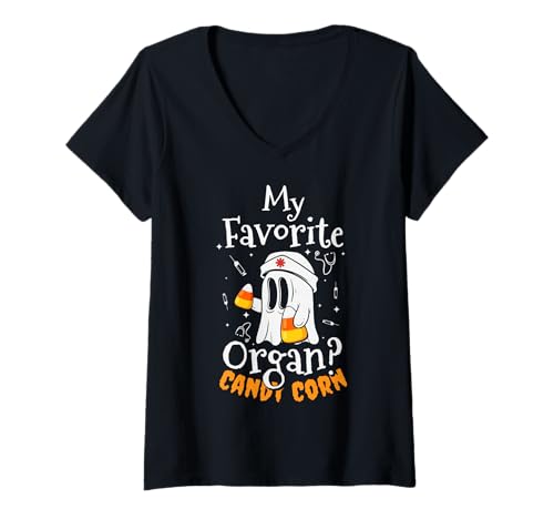 Damen My Favorite Organ? Candy Corn Nurse Halloween Design T-Shirt mit V-Ausschnitt Damen My Favorite Organ? Candy Corn Nurse Halloween Design T-Shirt mit V-Ausschnitt von Gruseliges 31. Oktober Design Halloween