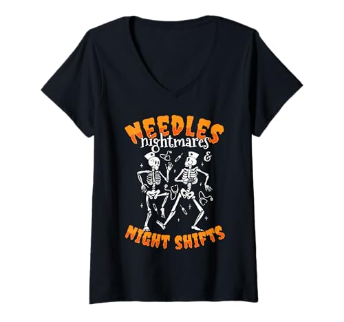 Damen Needles Nightmares Night Shifts Nurse Halloween Design T-Shirt mit V-Ausschnitt Damen Needles Nightmares Night Shifts Nurse Halloween Design T-Shirt mit V-Ausschnitt von Gruseliges 31. Oktober Design Halloween