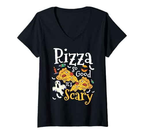 Damen Pizza So Good Its Scary Halloween Design T-Shirt mit V-Ausschnitt Damen Pizza So Good Its Scary Halloween Design T-Shirt mit V-Ausschnitt von Gruseliges 31. Oktober Design Halloween