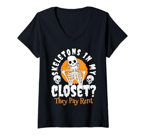 Damen Skeletons In My Closet? Halloween Design T-Shirt mit V-Ausschnitt Damen Skeletons In My Closet? Halloween Design T-Shirt mit V-Ausschnitt von Gruseliges 31. Oktober Design Halloween