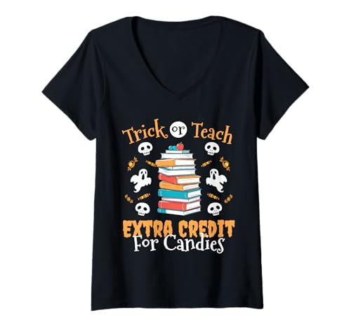 Damen Trick Or Teach Teacher Halloween Design T-Shirt mit V-Ausschnitt Damen Trick Or Teach Teacher Halloween Design T-Shirt mit V-Ausschnitt von Gruseliges 31. Oktober Design Halloween