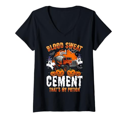 Damen Blood Sweat Halloween Concrete Worker Crew T-Shirt mit V-Ausschnitt von Gruseliges 31. Oktober Designs Halloween