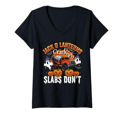 Damen Jack O Lanterns Halloween Concrete Worker Crew T-Shirt mit V-Ausschnitt von Gruseliges 31. Oktober Designs Halloween