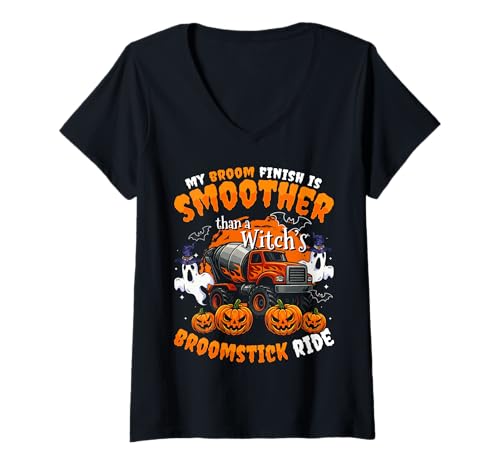 Damen My Broom Finish is Smoother Halloween Concrete Worker T-Shirt mit V-Ausschnitt Damen My Broom Finish is Smoother Halloween Concrete Worker T-Shirt mit V-Ausschnitt von Gruseliges 31. Oktober Designs Halloween