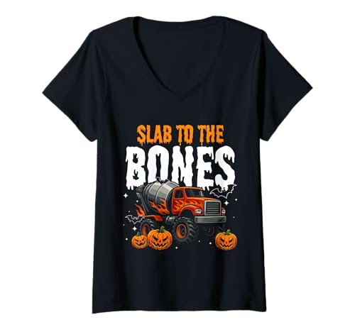 Damen Slab to The Bones Halloween Concrete Worker Crew T-Shirt mit V-Ausschnitt von Gruseliges 31. Oktober Designs Halloween