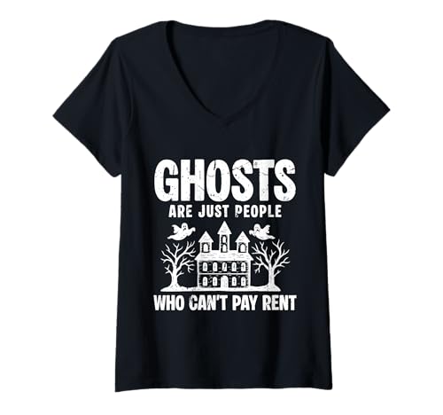 Damen Ghosts Are Just People Who Cant Pay Rent Halloween T-Shirt mit V-Ausschnitt Damen Ghosts Are Just People Who Cant Pay Rent Halloween T-Shirt mit V-Ausschnitt von Gruseliges Halloween Design Idee