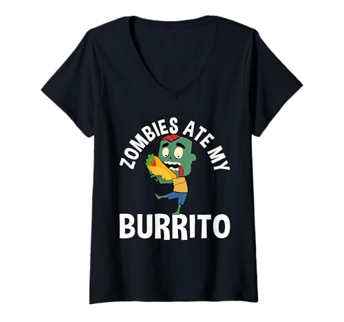 Damen Zombies Ate My Burrito Lover Halloween Mexican T-Shirt mit V-Ausschnitt Damen Zombies Ate My Burrito Lover Halloween Mexican T-Shirt mit V-Ausschnitt von Gruseliges Halloween Design Idee