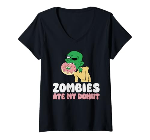Damen Zombies Ate My Donut Lover Halloween T-Shirt mit V-Ausschnitt Damen Zombies Ate My Donut Lover Halloween T-Shirt mit V-Ausschnitt von Gruseliges Halloween Design Idee