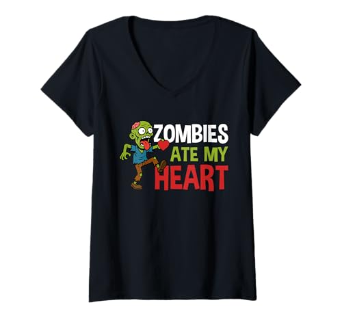 Damen Zombies Ate My Heart Halloween Heart Surgery T-Shirt mit V-Ausschnitt Damen Zombies Ate My Heart Halloween Heart Surgery T-Shirt mit V-Ausschnitt von Gruseliges Halloween Design Idee