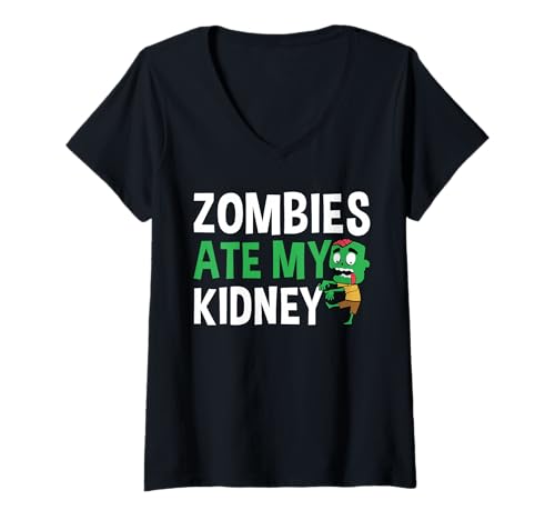 Damen Zombies Ate My Kidney Halloween Kidney Surgery T-Shirt mit V-Ausschnitt Damen Zombies Ate My Kidney Halloween Kidney Surgery T-Shirt mit V-Ausschnitt von Gruseliges Halloween Design Idee