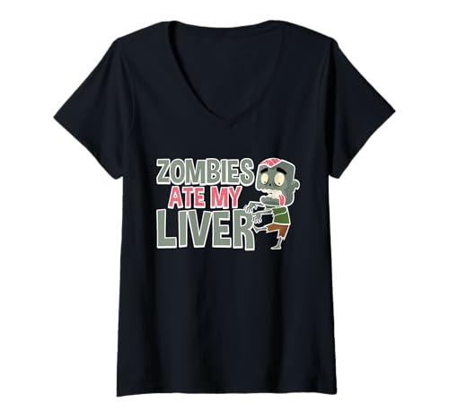 Damen Zombies Ate My Liver Halloween Liver Diseases T-Shirt mit V-Ausschnitt Damen Zombies Ate My Liver Halloween Liver Diseases T-Shirt mit V-Ausschnitt von Gruseliges Halloween Design Idee