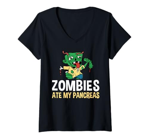 Damen Zombies Ate My Pancreas Halloween Type 1 Diabetes T-Shirt mit V-Ausschnitt Damen Zombies Ate My Pancreas Halloween Type 1 Diabetes T-Shirt mit V-Ausschnitt von Gruseliges Halloween Design Idee