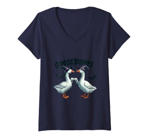 Damen Design für Halloween Kürbis, Hexen, Gänsehaut und Geister T-Shirt mit V-Ausschnitt Damen Design für Halloween Kürbis, Hexen, Gänsehaut und Geister T-Shirt mit V-Ausschnitt von Gruseliges Halloween lustige Gans Gänsehaus