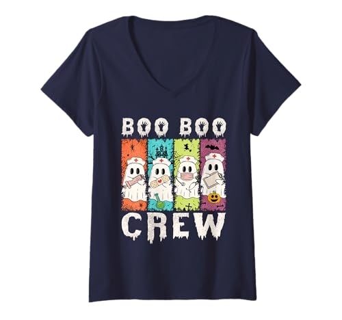 Damen Design für Halloween Kürbis, Hexen und Geister T-Shirt mit V-Ausschnitt von Gruseliges Halloween lustiges Design