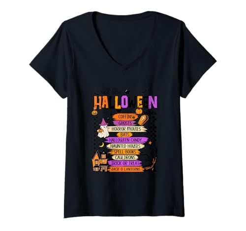 Damen Design für Halloween Kürbis, Hexen und Geister T-Shirt mit V-Ausschnitt Damen Design für Halloween Kürbis, Hexen und Geister T-Shirt mit V-Ausschnitt von Gruseliges Halloween lustiges Design