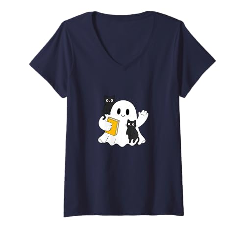 Damen Design für Halloween Kürbis, Hexen und Geister T-Shirt mit V-Ausschnitt von Gruseliges Halloween lustiges Design
