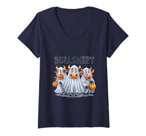 Damen Design für Halloween Kürbis, Hexen und Geister T-Shirt mit V-Ausschnitt von Gruseliges Halloween lustiges Design
