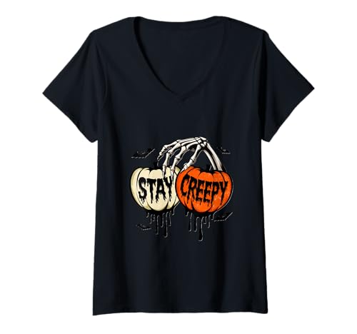 Damen Design für Halloween Kürbis, Hexen und Geister T-Shirt mit V-Ausschnitt von Gruseliges Halloween lustiges Design