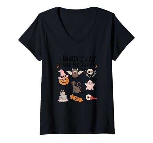 Damen Design für Halloween Kürbis, Hexen und Geister T-Shirt mit V-Ausschnitt von Gruseliges Halloween lustiges Design