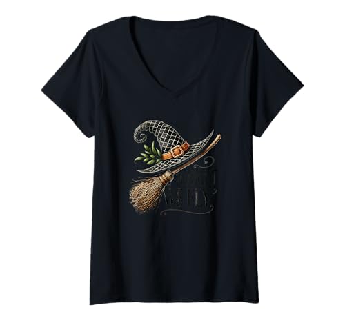 Damen Design für Halloween Kürbis, Hexen und Geister T-Shirt mit V-Ausschnitt von Gruseliges Halloween lustiges Design