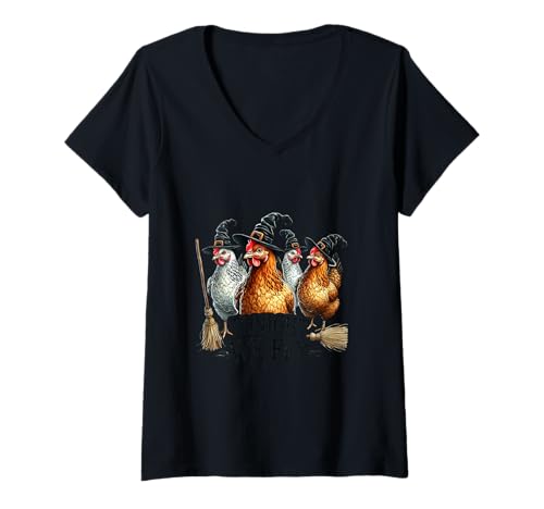 Damen Design für Halloween Kürbis, Hexen und Geister T-Shirt mit V-Ausschnitt von Gruseliges Halloween lustiges Design