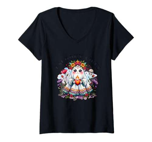 Damen Design für Halloween Kürbis, Hexen und Geister T-Shirt mit V-Ausschnitt von Gruseliges Halloween lustiges Design