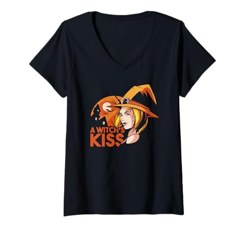 Damen Design für Halloween Kürbis, Hexen und Geister T-Shirt mit V-Ausschnitt von Gruseliges Halloween lustiges Design