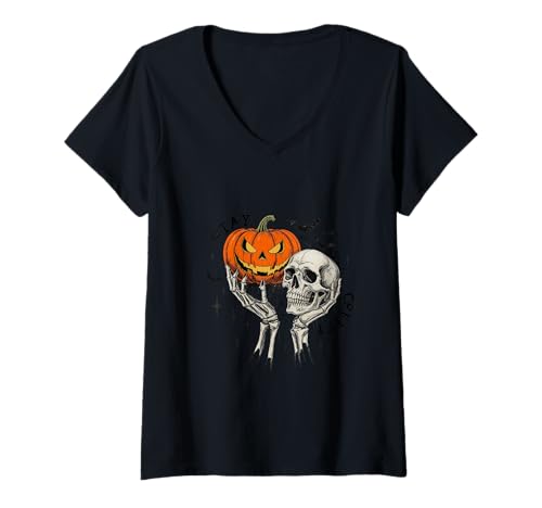 Damen Design für Halloween Kürbis, Hexen und Geister T-Shirt mit V-Ausschnitt von Gruseliges Halloween lustiges Design