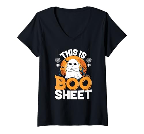 Damen Design für Halloween Kürbis, Hexen und Geister T-Shirt mit V-Ausschnitt von Gruseliges Halloween lustiges Design