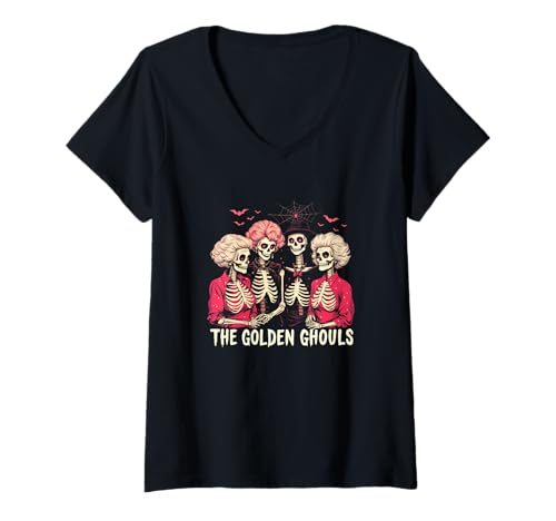 Damen Design für Halloween Kürbis, Hexen und Geister T-Shirt mit V-Ausschnitt von Gruseliges Halloween lustiges Design