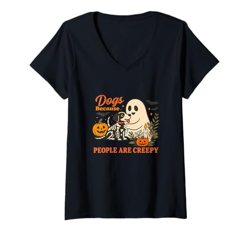 Damen Design für Halloween Kürbis, Hexen, Hunde Geister T-Shirt mit V-Ausschnitt Damen Design für Halloween Kürbis, Hexen, Hunde Geister T-Shirt mit V-Ausschnitt von Gruseliges Halloween lustiges Hunde Design