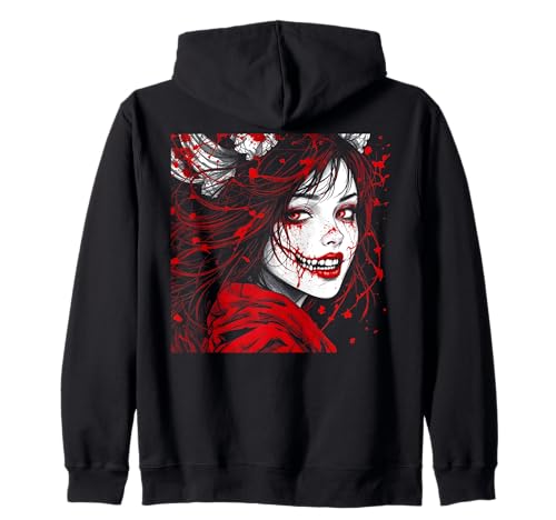 Horror Anime Manga Girl I Gothic Outfit I Japanisches Chibi Kapuzenjacke von Gruseliges Yokai Mädchen I Fantasy Kawaii Ästhetik