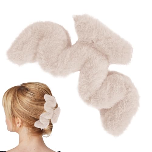 Fuzzy Claw Clip - Plüsch-Haarspange in Wellenform,Große Haarspangen für dickes langes Haar, Haarschmuck für Frauen und Mädchen, niedliche Haarspangen für den täglichen Gebrauch Gruwkue von Gruwkue