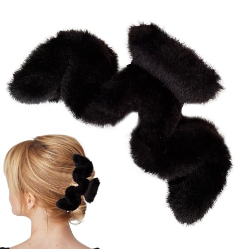 Fuzzy Claw Clip | Plüsch-Haarspangen in Wellenform - Haarschmuck, große Krallenklammern für dünnes/mitteldickes Haar, große Haarklammern für Frauen und Mädchen für den Alltag Gruwkue von Gruwkue