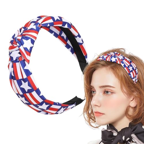 Gruwkue 4. Juli Stirnband, Patriotisches Stirnband für Frauen,4. Juli Patriotischer Haarreifen | Weicher Haarschmuck zum Gedenktag, Kopfschmuck mit amerikanischer Flagge für Make-up-Workout von Gruwkue