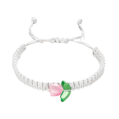 Gruwkue Geflochtene Armbänder mit Tulpenblume, Armband | String Flower Tulpe Gewebte Armbänder - Verstellbares handgefertigtes Boho-Armband für Frauen, Teenager von Gruwkue