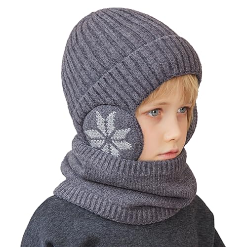 Set aus Mütze und Schal für Jungen - Warme Mütze und Fleece-Rundschal-Set,Verdickender Beanie-Kreisschal für kaltes Wetter für Reisen oder Wandern, Spaziergänge mit dem Hund Gruwkue von Gruwkue