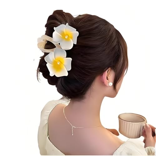 Haarklammern mit großer hawaiianischer Blume, für dickes Haar, rutschfeste Kunstblumenklammern und Haarspangen, Strandzubehör für Damen, Weiß von Gryshanyun