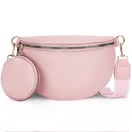 GSenhui Crossbody Bag Damen, Bauchtasche Damen PU Leder mit Geldbörse, Moderne Taschen mit Breitem Schultergurt, Kleine Umhängetasche mit Reißverschluss und Austauschbar Schultergurt für Reise,Rosa von GSenhui