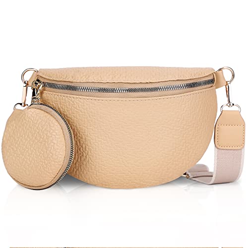 GSenhui Crossbody Bag Damen, Bauchtasche Damen PU Leder mit Geldbörse, Moderne Taschen mit Breitem Schultergurt, Kleine Umhängetasche mit Reißverschluss und Austauschbar Schultergurt für Reise,Khaki von GSenhui