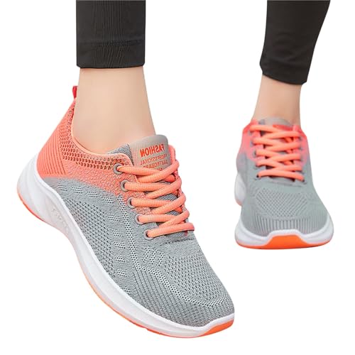 Damenschuhe Sommer, Damen Sneaker, Flache Fashion Freizeitschuhe Atmungsaktiv Leichtgewichts Barfußschuhe Schnürer Mesh Laufschuhe Fitnessstudio Tennisschuhe von Gsheocm