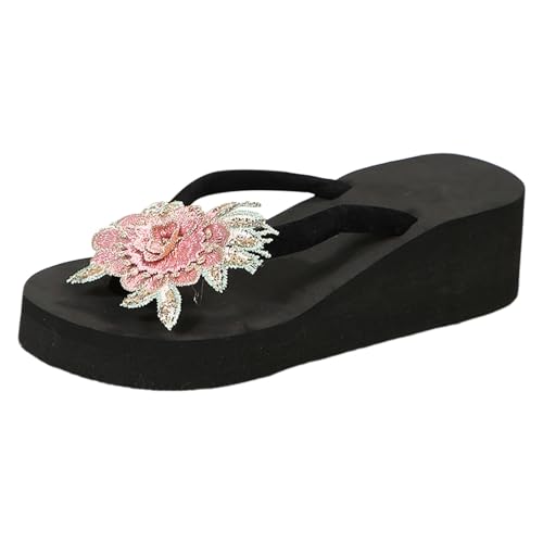 Flip Flops Damen, Sandalen Damen Sommer, Komfort Geteilten Sandaletten Leichte Strasssteinen Strandsandalen Casual Fashion Plateausandalen Offene Zehe Tanga Sandalen von Gsheocm