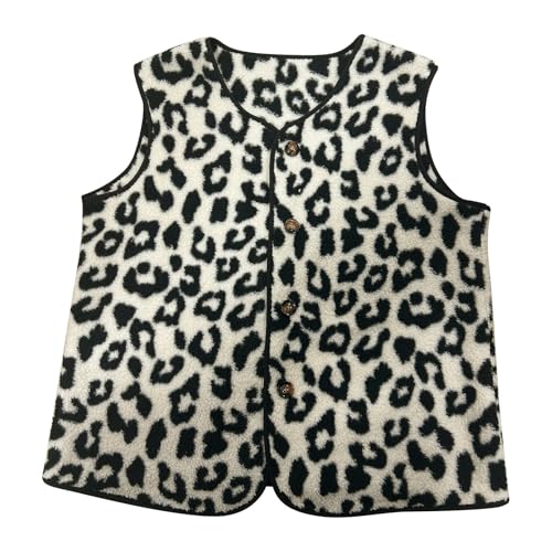 Gsheocm Ärmellose Weste Damen Leicht Teddy Weste Leoprint Weste Winter Jacke Mit Knöpfen Leo Weste Farbblock Teddy Jacke Weste Fleeceweste Leicht Casual Damenweste Herbstmantel von Gsheocm