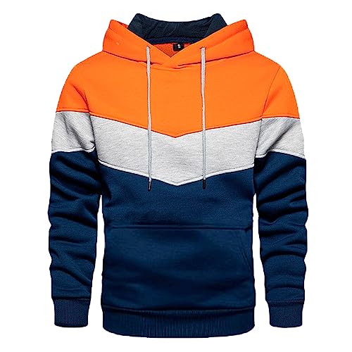 Gsheocm Arbeitspullover Herren;Herren Sweatshirt Herren Casual Hoodie Patchwork Farbe Hoodie Jacke Herbst und Winter Straße Casual Sport lose Hoodie Partner Pullover (Orange, XXXXXL) von Gsheocm