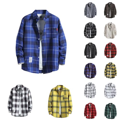 Gsheocm Flanellhemd Herren Kariert Herrenhemden Langarm Casual Button Down Freizeithemd Mit Brusttasche Normal Passform Flanellhemden Regular Fit Kariert Button Down Warm Freizeit Herren Hemd von Gsheocm