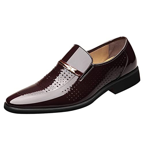 Gsheocm Herren Schuhe Business Klassischer Stil Herrenschuhe Mode Metallstreifen Dekoration Business Casual Lederschuhe Business Schuhe Herren Schwarz Slipper von Gsheocm