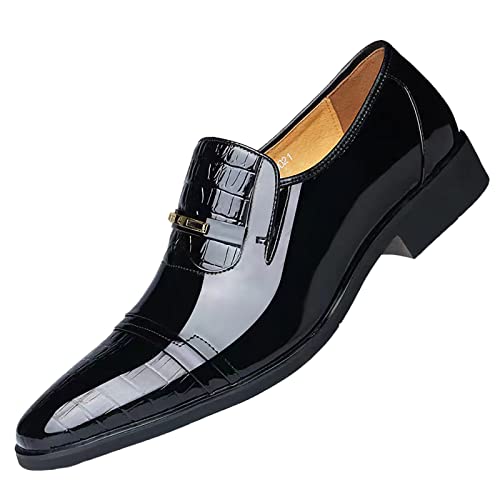 Gsheocm Herren Schuhe Business Schwarz, Lederschuhe Lackleder Atmungsaktive, Bequeme Business-Schnürschuhe für Herren im modischen Stil, für Arbeit, Freizeit, einfarbige Lederschuhe Schuhe He von Gsheocm