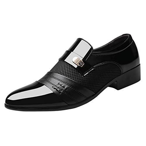 Gsheocm Herren Winterschuhe Lackschuhe Schwarze Schuhe Sneaker Mode Sommer und Herbst Lederschuhe Spitzschuh Low Heel Slip On Stitching Solid Color Business Style Stahlkappen von Gsheocm