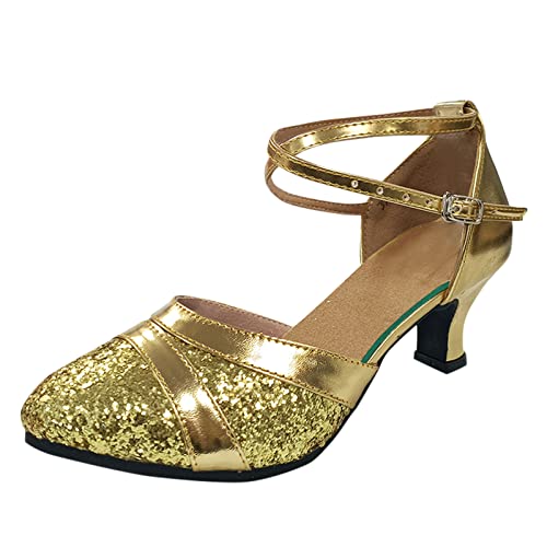 Gsheocm Orthopädische Schuhe Damen Hallux Frauen Strass Ballsaal Tanzschuhe Latin Salsa Performance Tanzschuhe Damenschuhe Schwarz Elegant Blockabsatz von Gsheocm