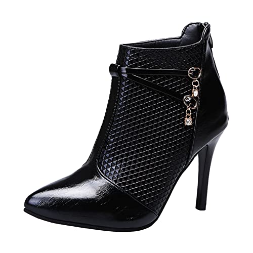 Gsheocm Sommer Stiefeletten Damen;Westernstiefel Damen; einfarbig Reißverschluss hinten spitze Zehen dünne High Heel Booties von Gsheocm